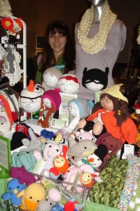 Cathy Mancuso, Crochetina, with a family of animals and crochet fashion accessories